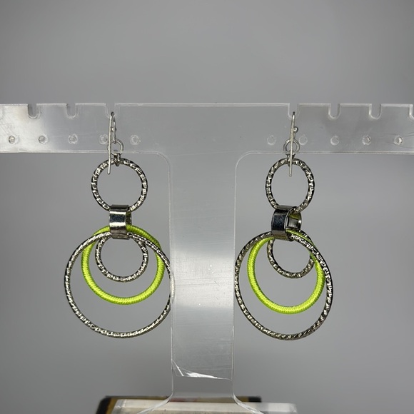 Green and Silver Concentric Circle Earrings - Picture 3 of 3